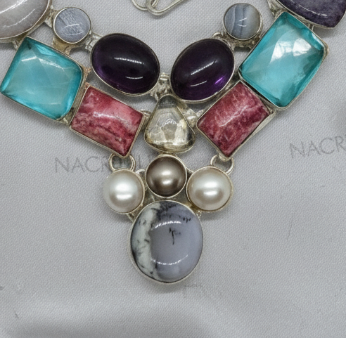 Collier argent et pierres semi précieuses NACRELUNE collier