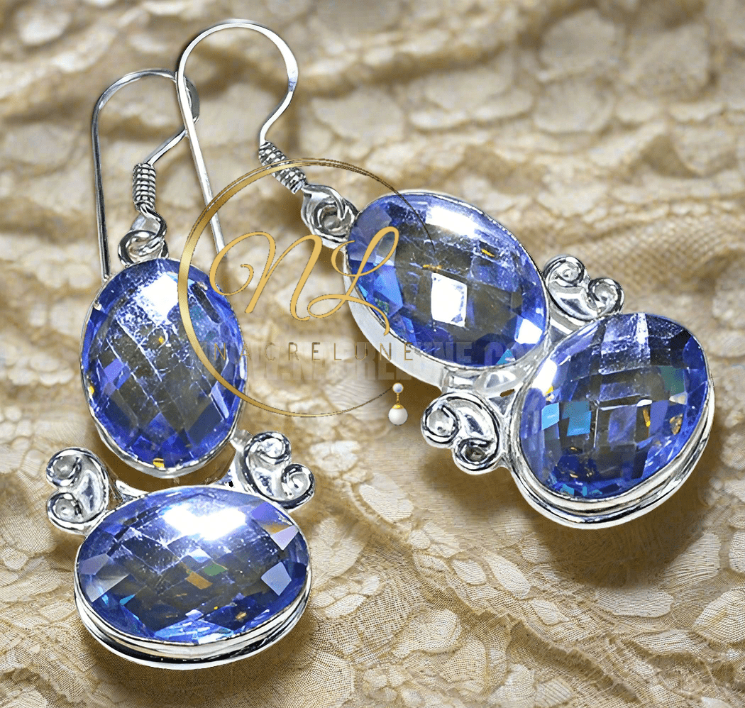 Boucles d'oreille en argent et topazes mystiques bleu-rose NACRELUNE boucles d'oreille