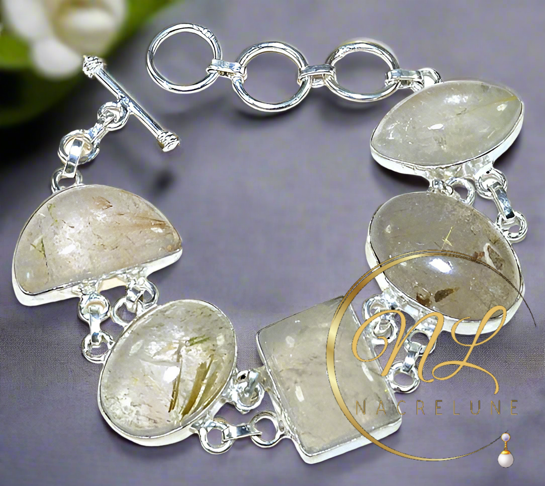 Bracelet en argent avec quartz rutiles dorés