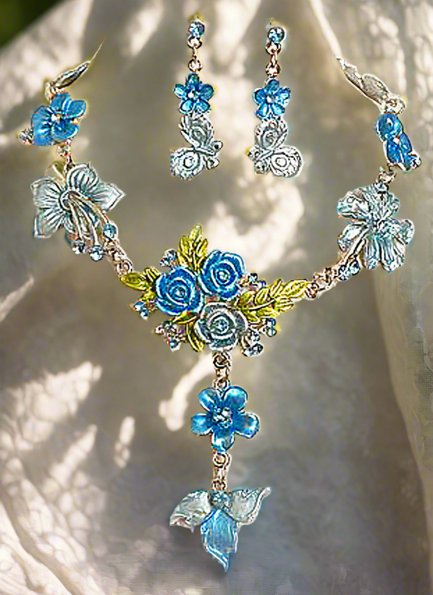 Parure en émail avec fleurs et feuilles, choisissez votre couleur