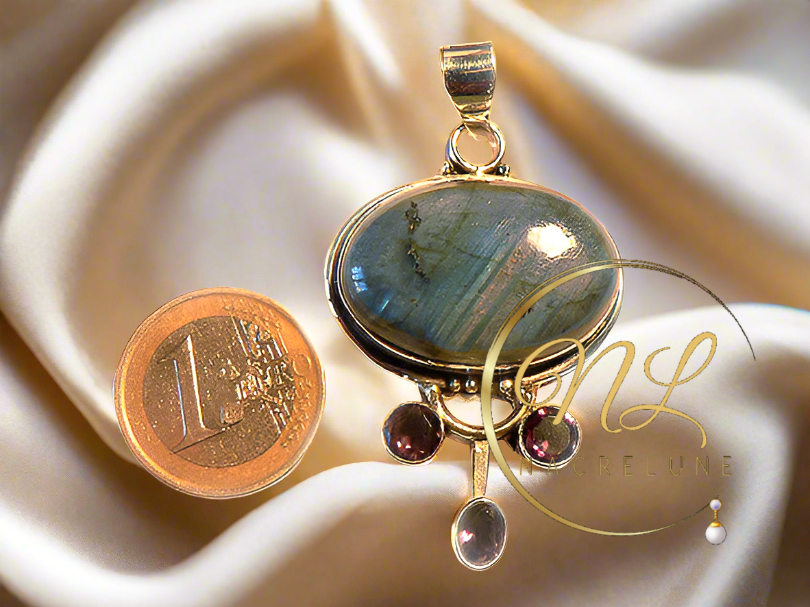 pendentif argent 925 avec labradorite et amethystes