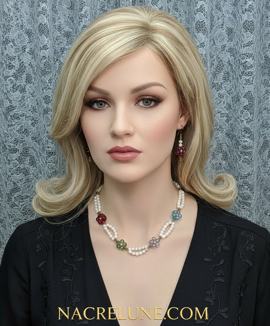 Parure en perles de nacre avec fleurs de verre NACRELUNE parure