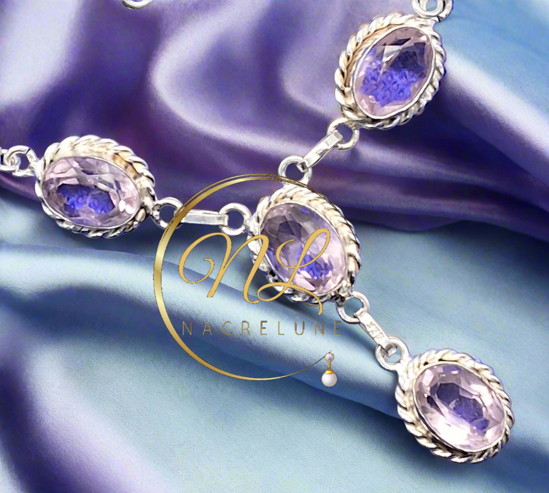 Collier en argent et améthystes taillées NACRELUNE collier