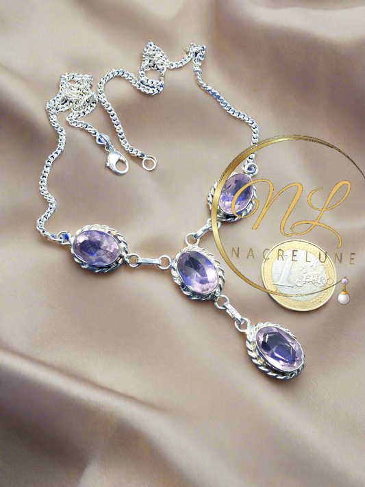Collier en argent et améthystes taillées NACRELUNE collier