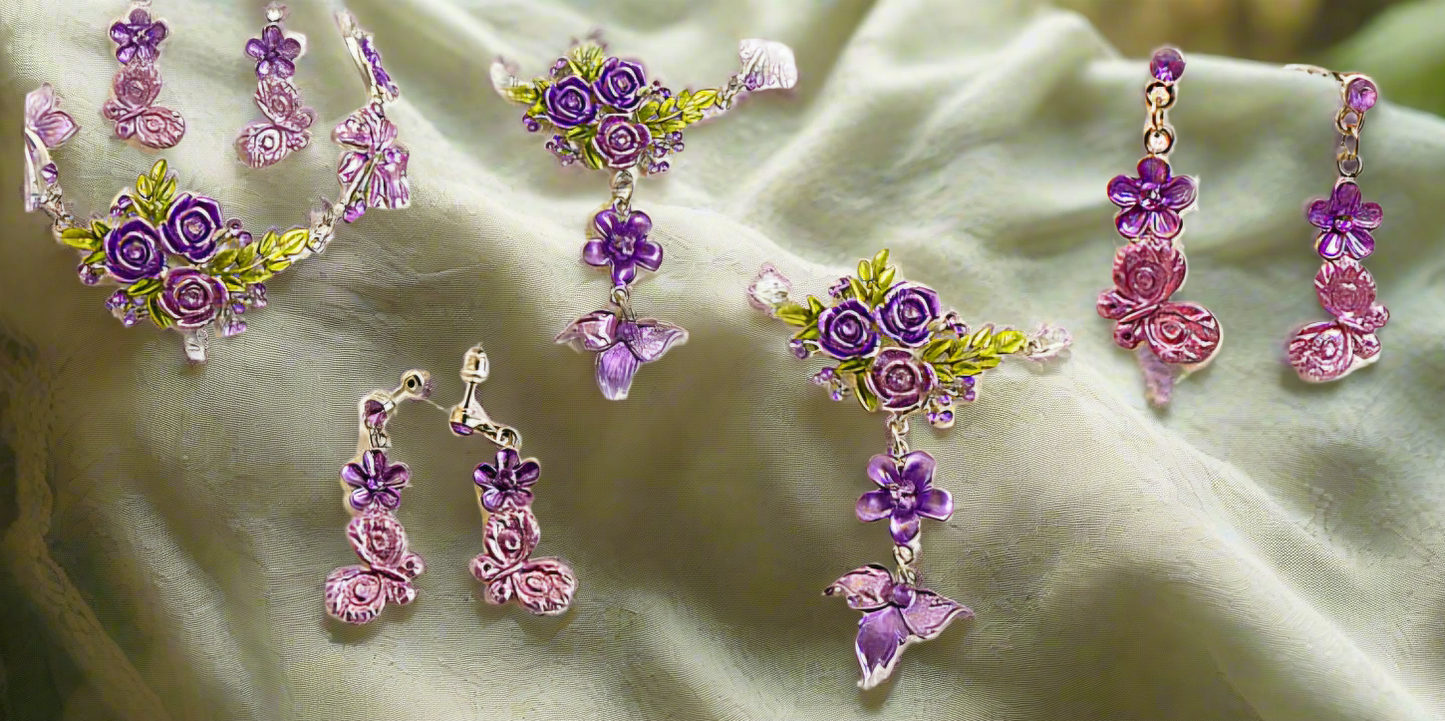 Parure en émail avec fleurs et feuilles, choisissez votre couleur