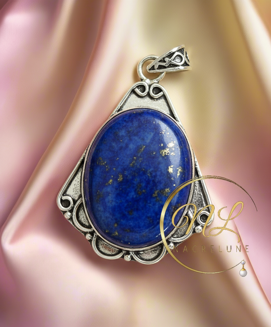 pendentif argent 925 avec lapis lazuli poli NACRELUNE pendentif