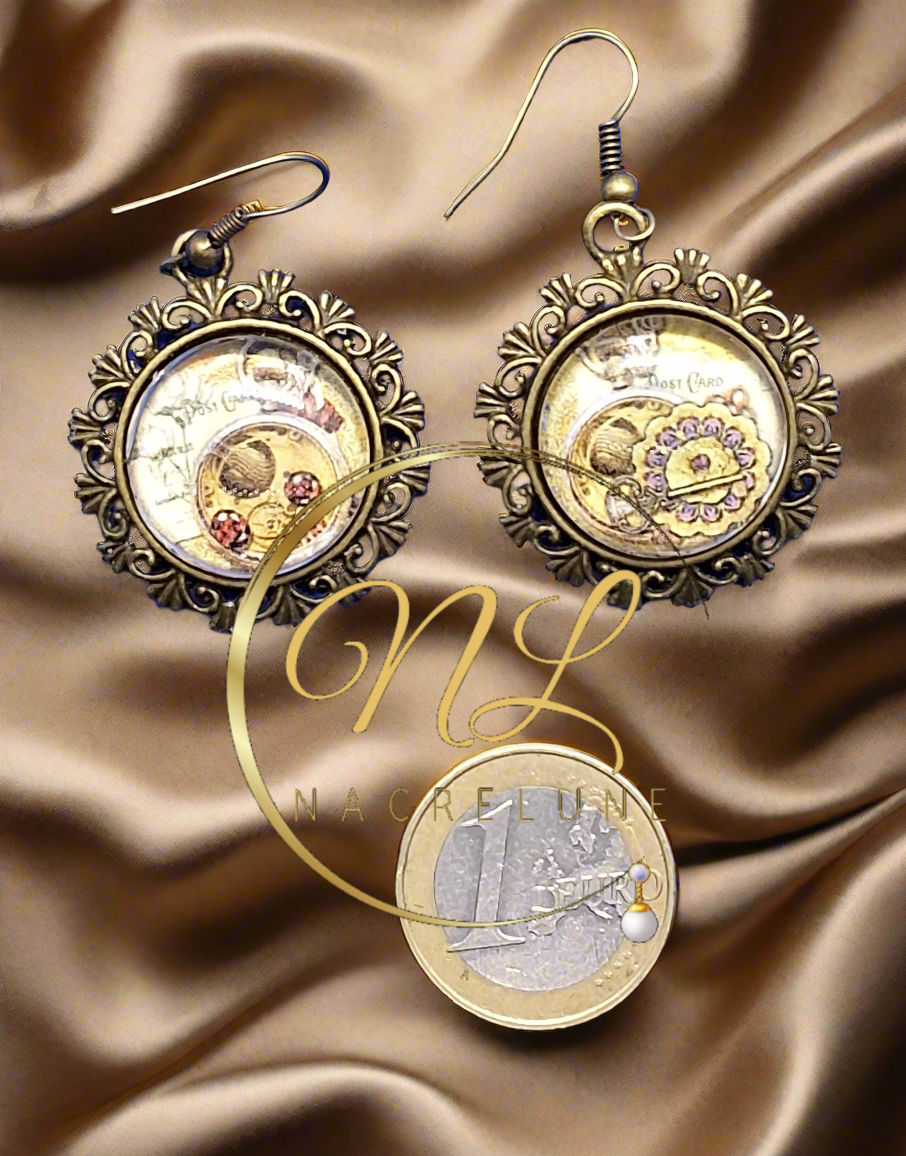 Boucles d’oreille avec camée steampunk