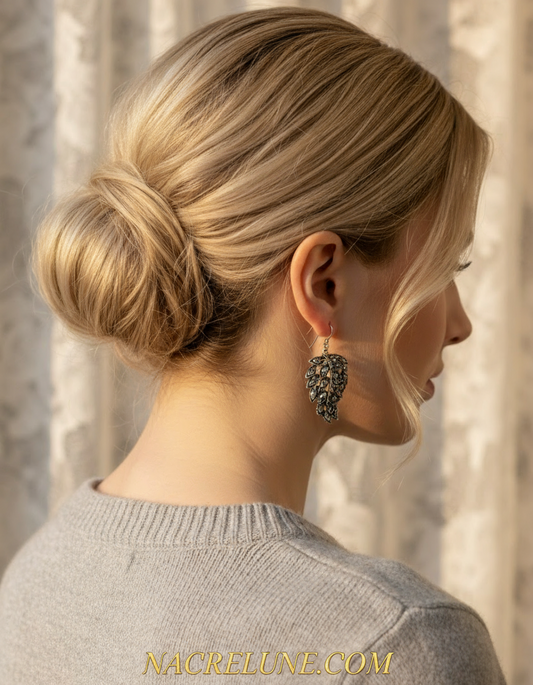 🎃Boucles fantaisie strass en forme de feuilles NACRELUNE boucles d'oreille