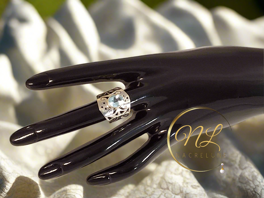 Bague en argent 925 avec topaze bleue taillée NACRELUNE Bague