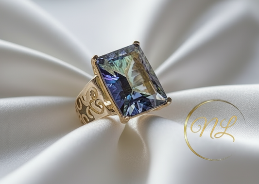 Bague en argent 925 avec topaze traitée "mystique" bleue NACRELUNE Bague