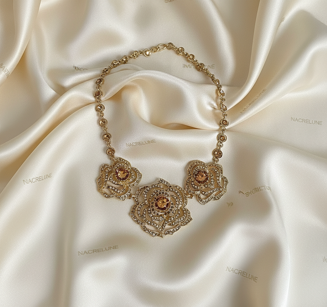 Collier en strass forme fleurs NACRELUNE collier