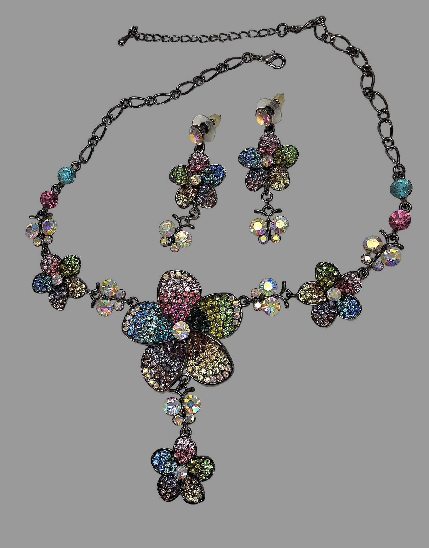 Parure fleurs en pavage de strass NACRELUNE parure