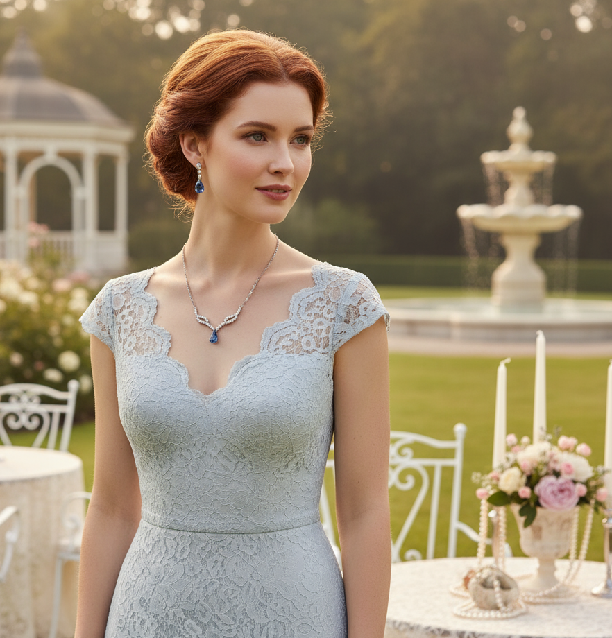 🎃👑Petite parure en strass avec pierre bleue NACRELUNE parure