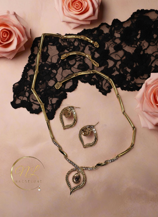 🎃Parure stylisée en strass roses NACRELUNE parure