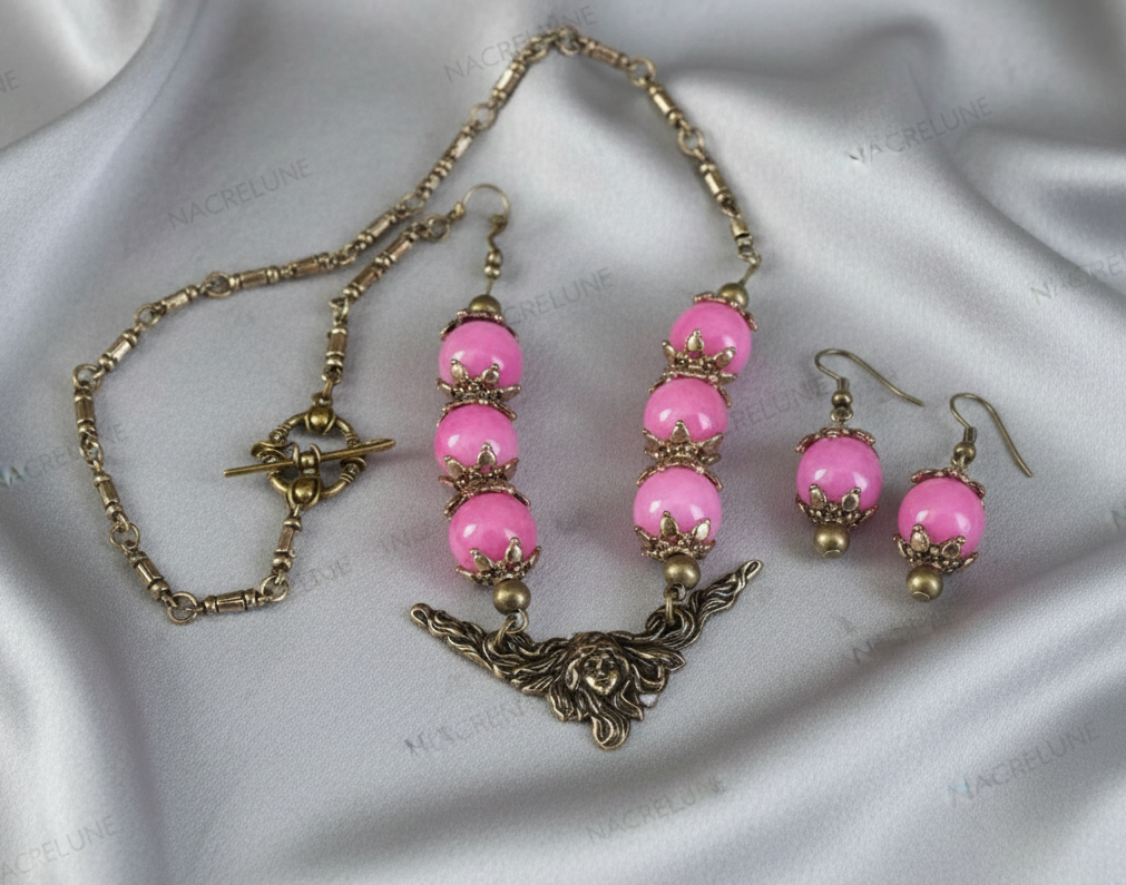 Parure en quartz roses style art nouveau NACRELUNE parure