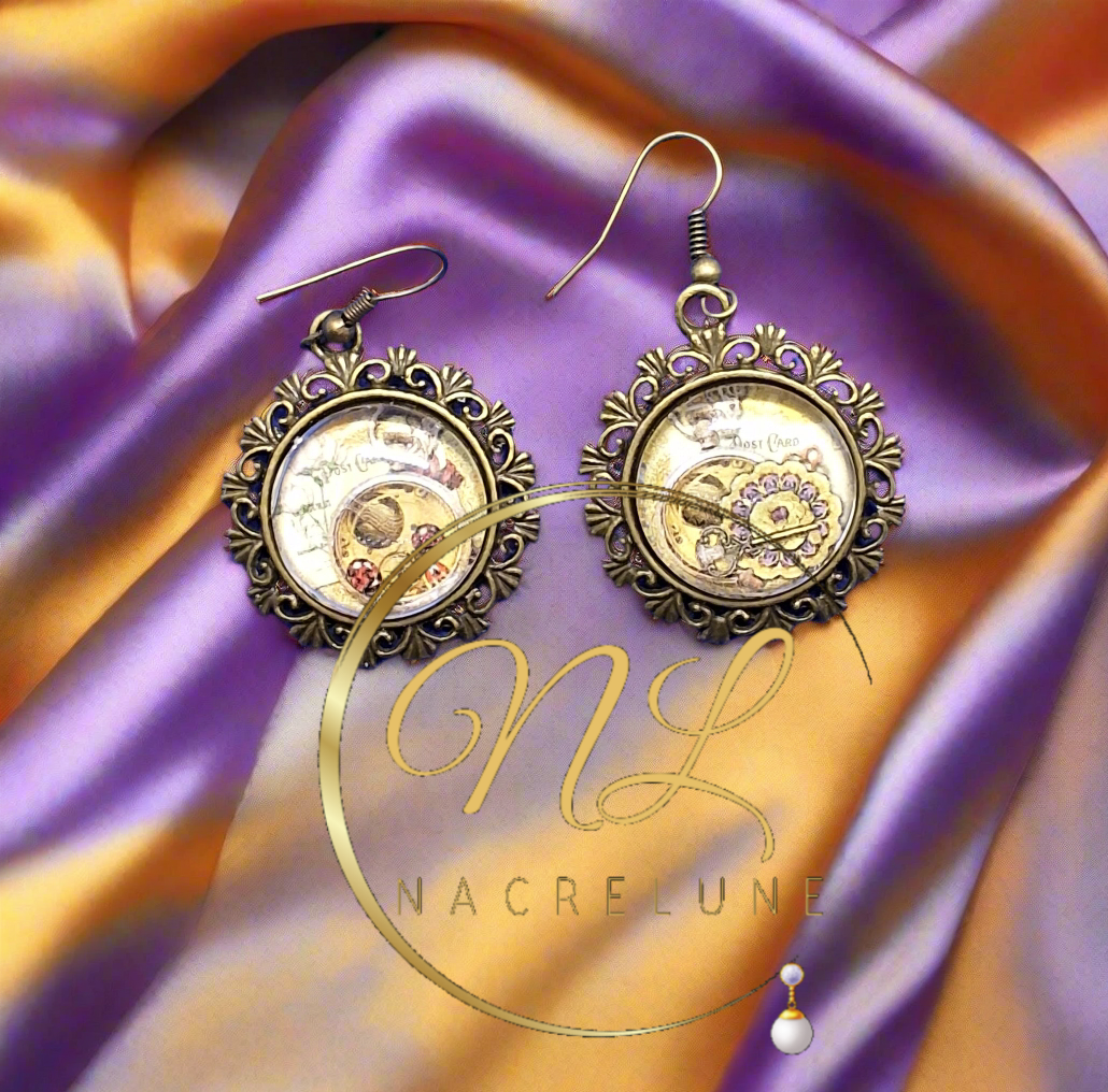 Boucles d’oreille avec camée steampunk
