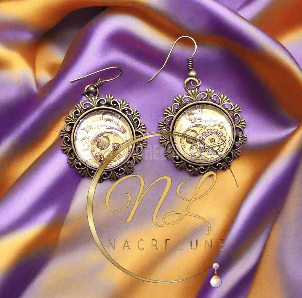 Boucles d’oreille avec camée steampunk NACRELUNE boucles d'oreille