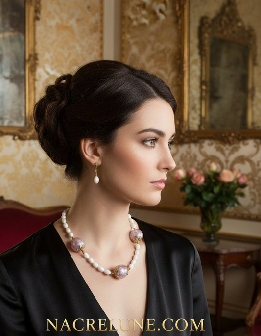 parure en boules de verre rose NACRELUNE parure