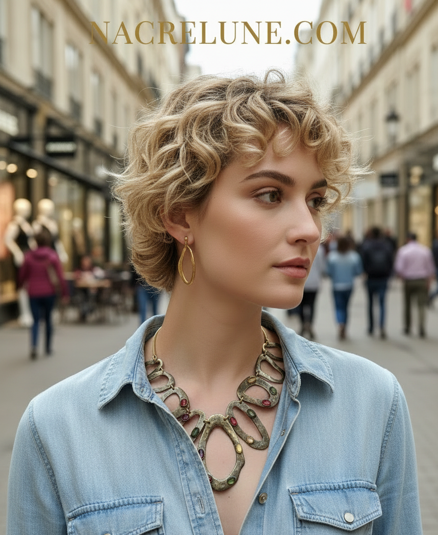 Parure en métal martelé doré et zirconias multicolores