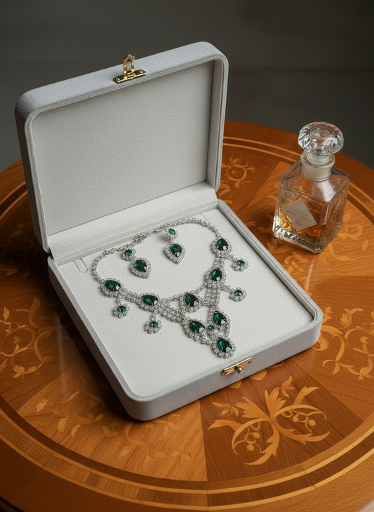 👑Parure vintage en strass verts NACRELUNE parure