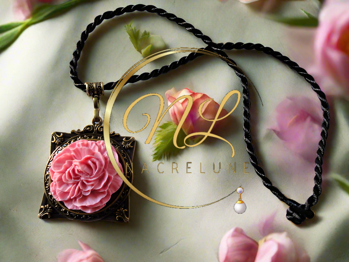 Pendentif cadre avec fleur, choisissez votre couleur NACRELUNE pendentif