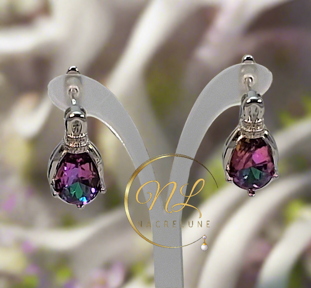 Boucles d’oreille en argent avec topazes taillées traitées