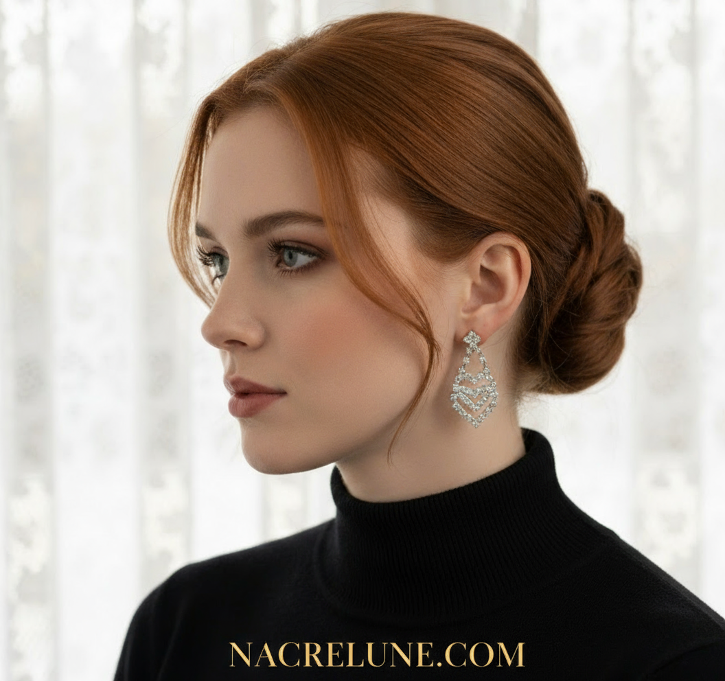 longues boucles d'oreille en strass NACRELUNE boucles d'oreille