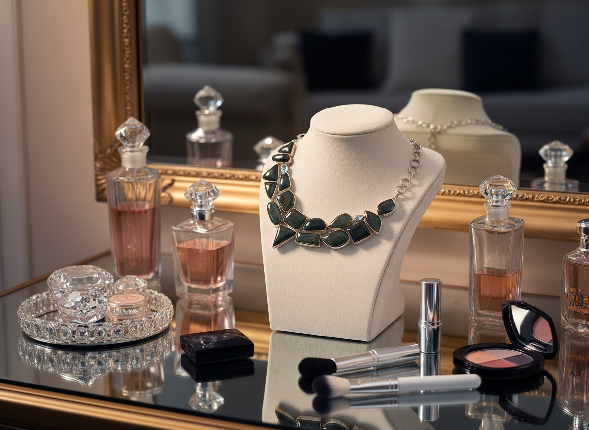 Collier en argent 925 et agates vertes indiennes NACRELUNE collier