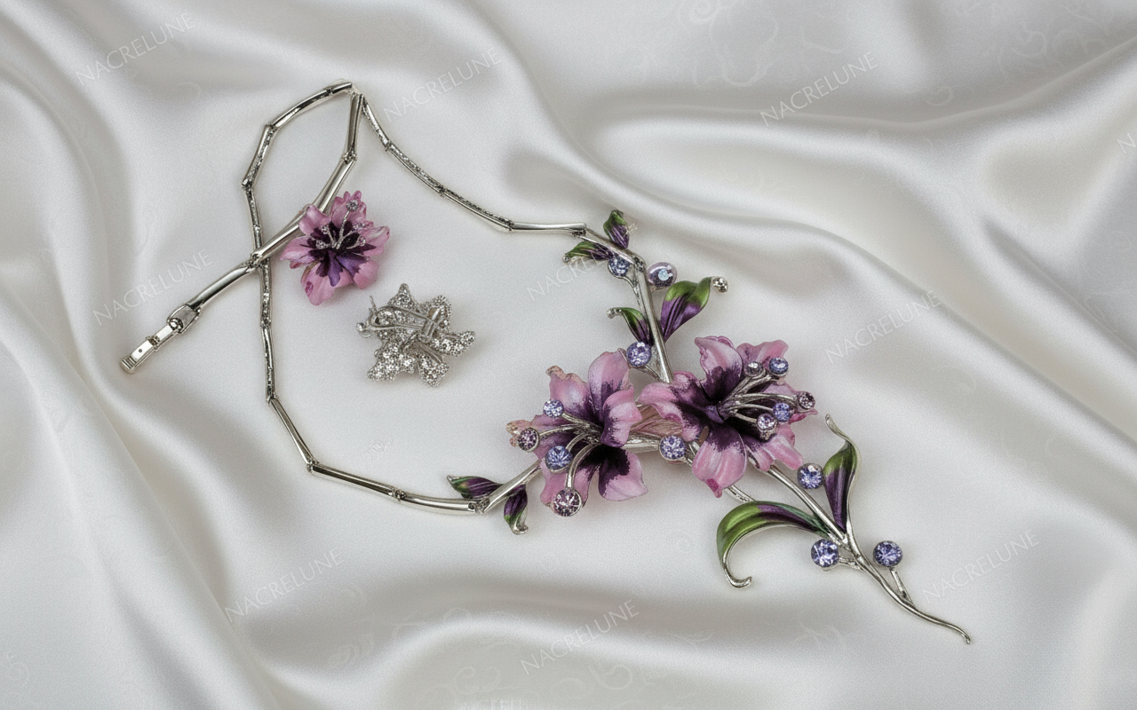 Parure en émail aux grandes fleurs : choisissez votre couleur Violet NACRELUNE parure