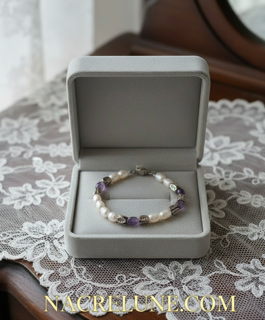 Parure en perles de culture avec améthystes véritables polies NACRELUNE parure