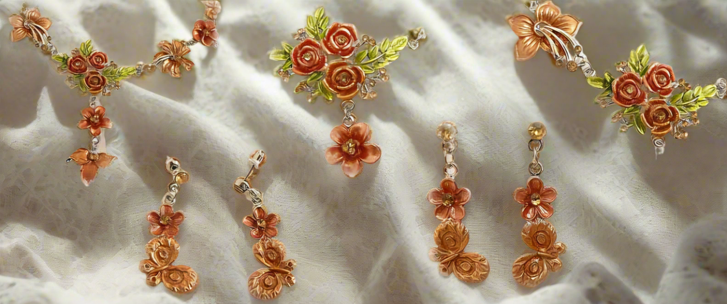 Parure en émail avec fleurs et feuilles, choisissez votre couleur