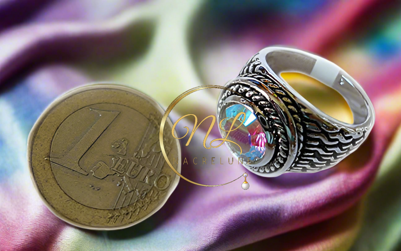 Bague en argent 925 avec topaze traitée mystique multicolore
