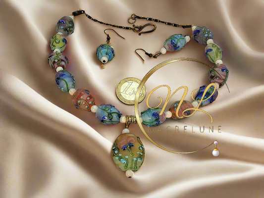 Parure perles de verre décorée multicolore NACRELUNE parure