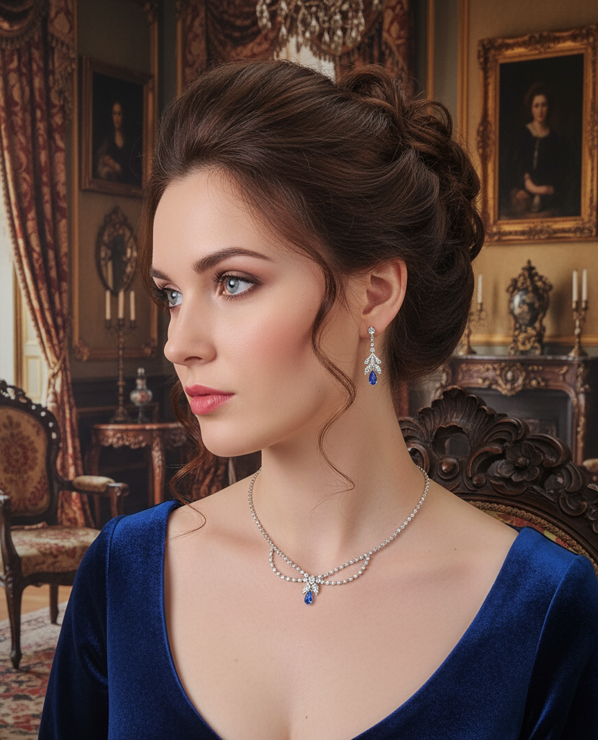 🎃👑Parure en strass bleu et blanc NACRELUNE parure