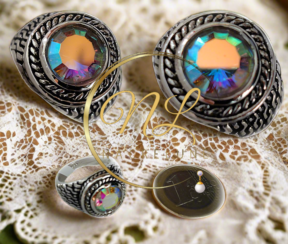 Bague en argent 925 avec topaze traitée mystique multicolore