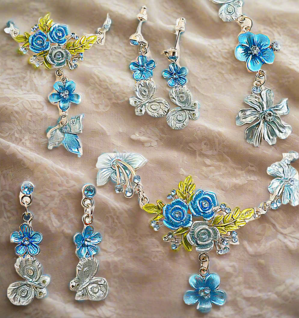 Parure en émail avec fleurs et feuilles, choisissez votre couleur
