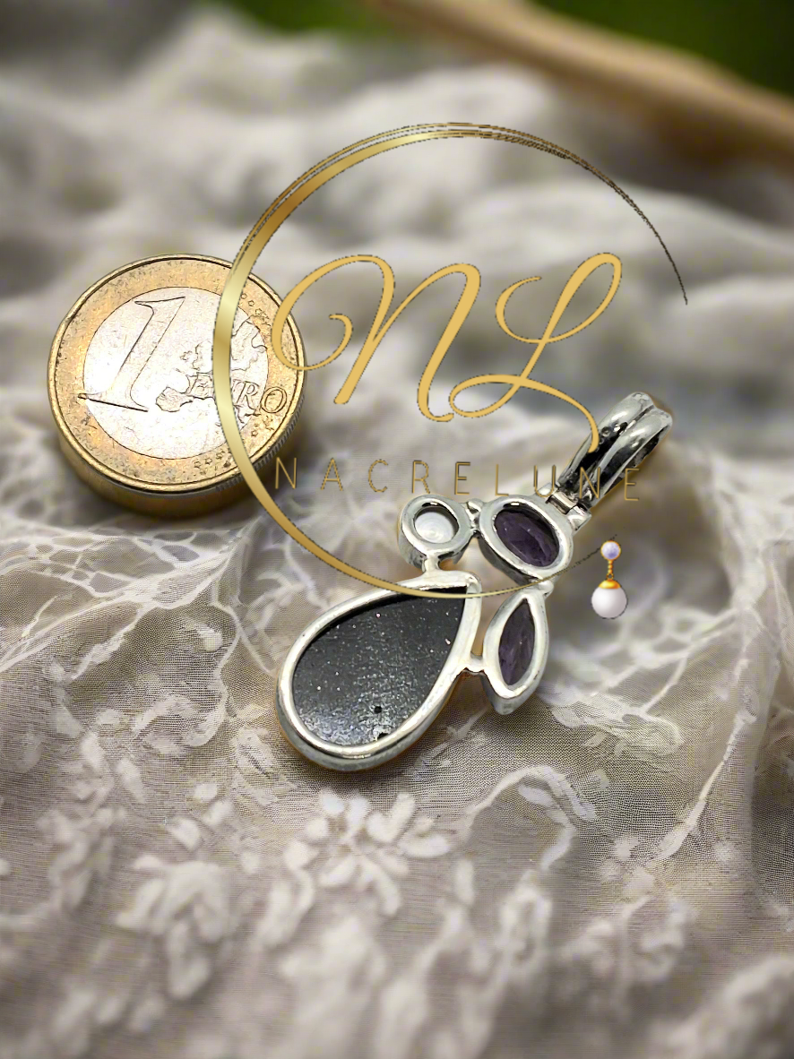 Pendentif en argent 925 avec pierres taillées serties NACRELUNE pendentif