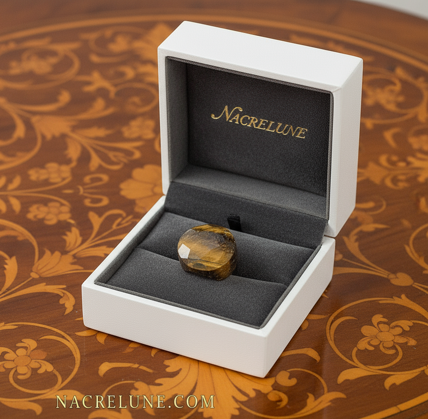 Bague en oeil du tigre pierre naturelle NACRELUNE Bague