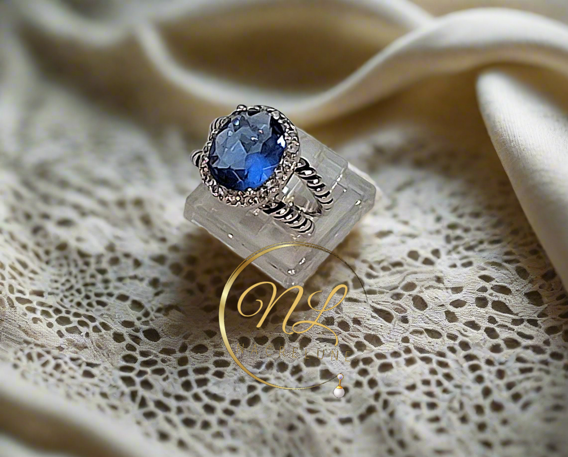 Bague en argent 925 avec topaze bleue ovale NACRELUNE Bague