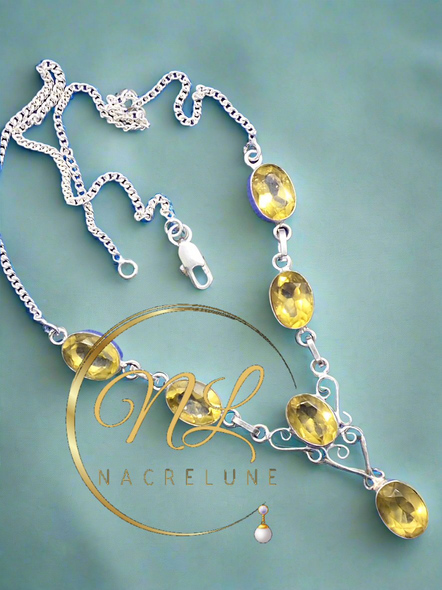 collier en argent véritable orné de citrines taillées