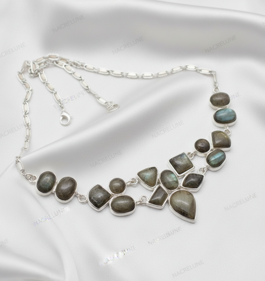 Collier en argent 925 avec labradorites naturelles NACRELUNE collier