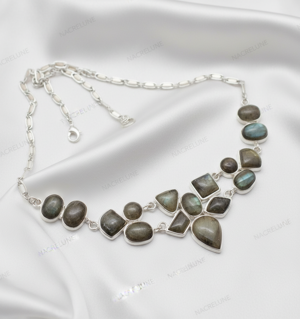 Collier en argent 925 avec labradorites naturelles NACRELUNE collier