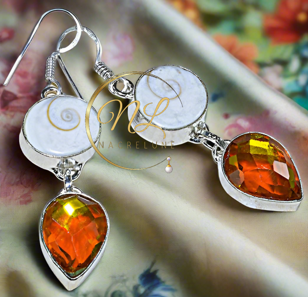 Boucles en argent avec oeil de shiva et topaze mystique orange-jaune