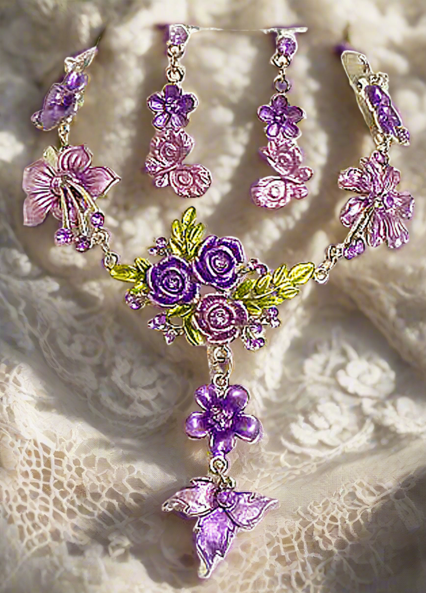 Parure en émail avec fleurs et feuilles, choisissez votre couleur