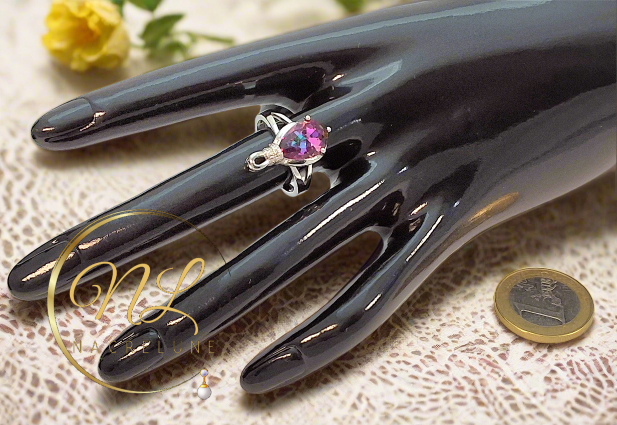 Bague en argent avec topaze taillée traitée NACRELUNE Bague