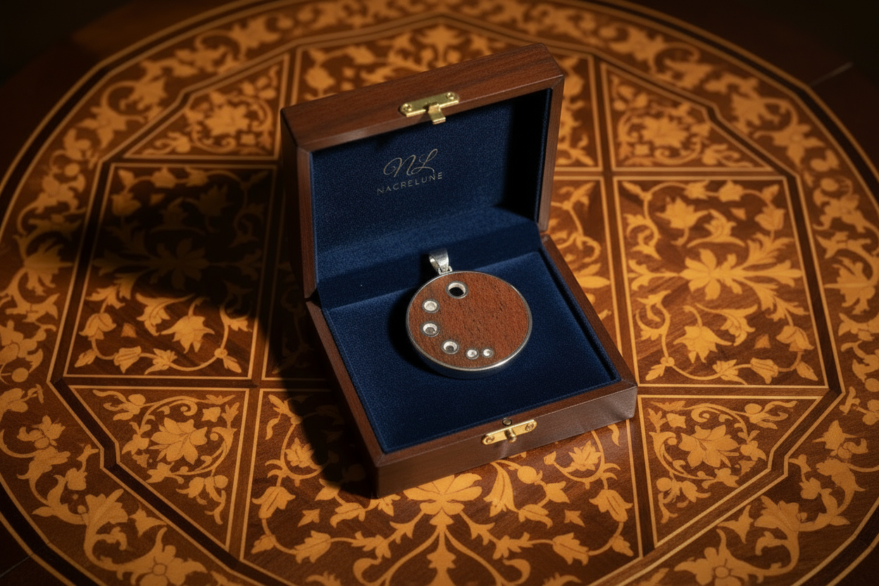 pendentif argent 925 et bois naturel NACRELUNE collier