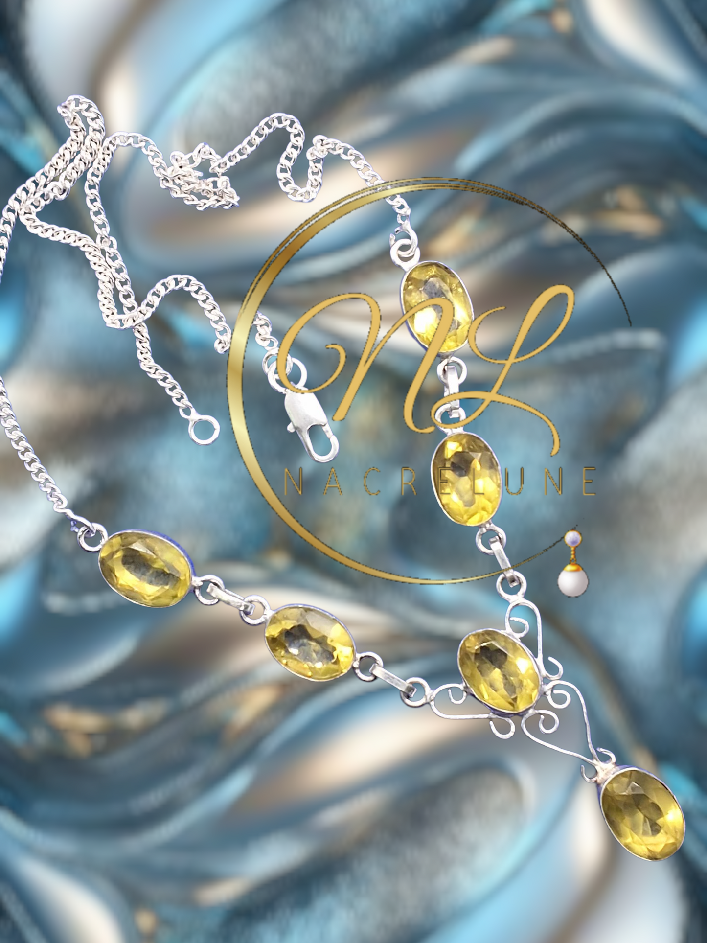 collier en argent véritable orné de citrines taillées