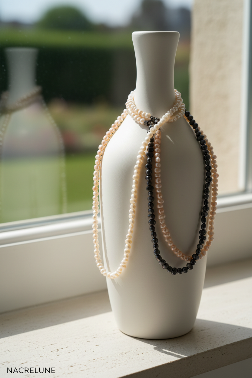 Collier perles de culture – Blanc, Noir ou Rose saumon | NACRELUNE nacrelune.com collier