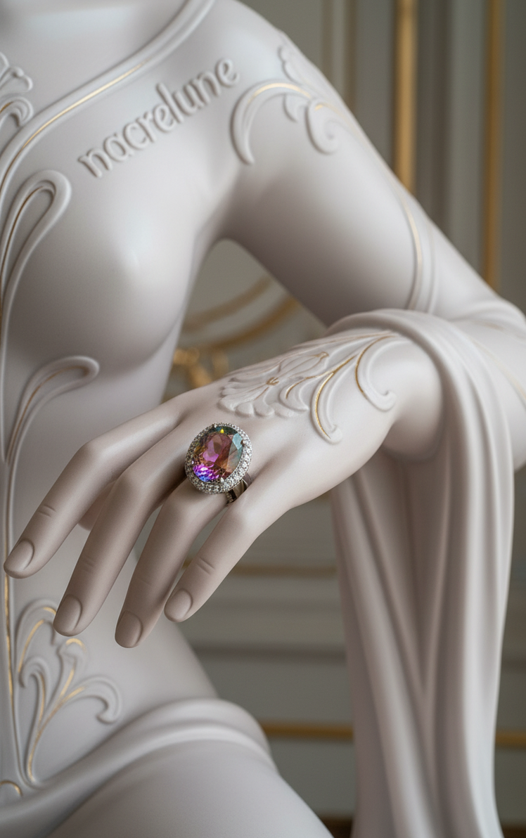 Bague Argent avec Topaze Mystique Entourée de Zirconias | NACRELUNE