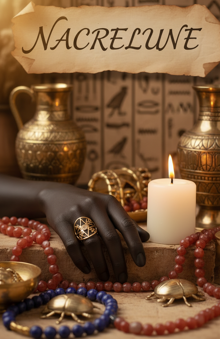 Bague Réglable Symboles Spirituels – Plaqué Or | NACRELUNE NACRELUNE Bague
